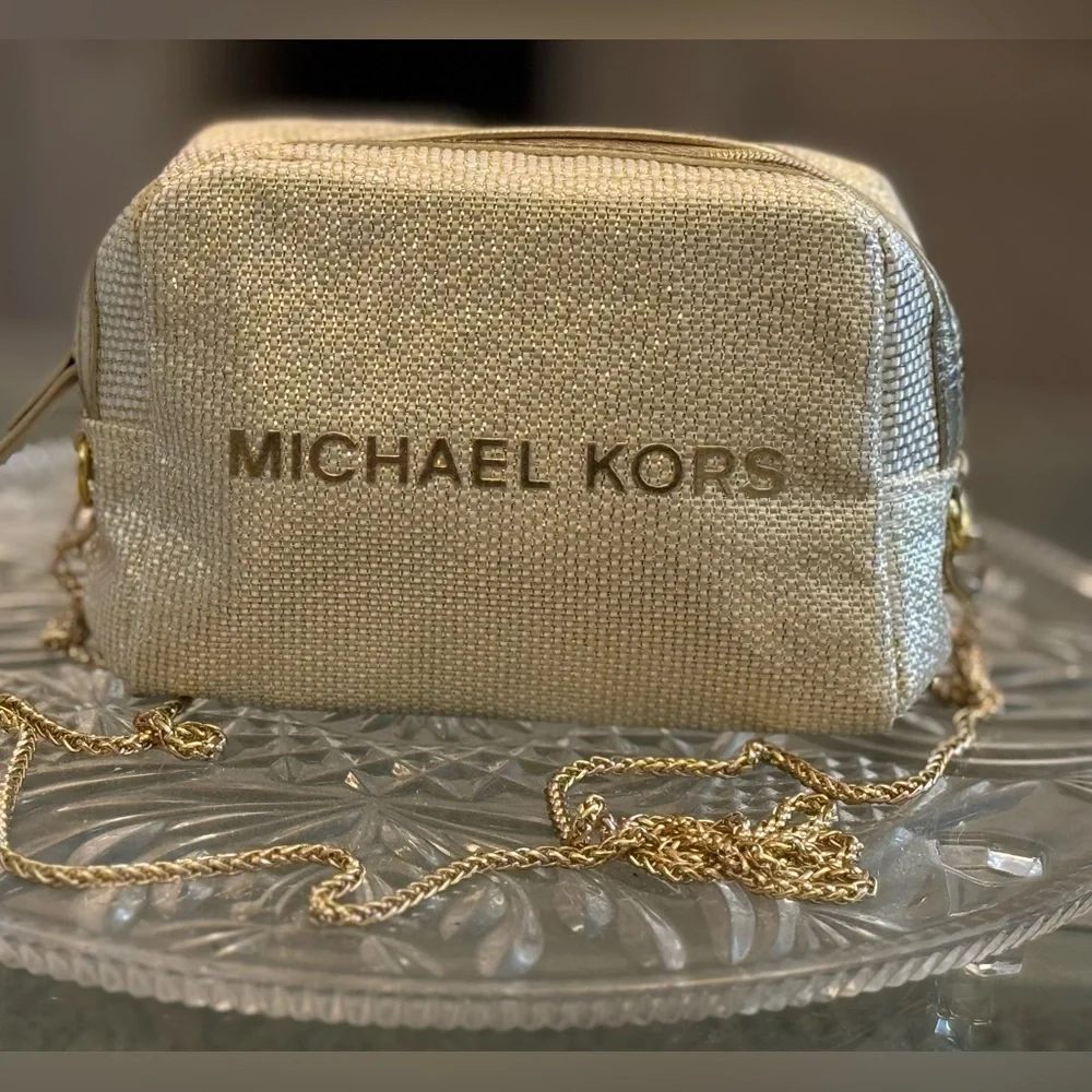 Michael Kors Shimmering Cream Gold Pouch with golden sling